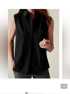 ATHLETA Black Sleeveless Collared Black Top Size LARGE WORN ONCE